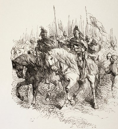 Középkori sereg menet közben lovagok vezetésével, a The Illustrated Library Shakespeare-ből, 1890 Londonban alkotó: English School